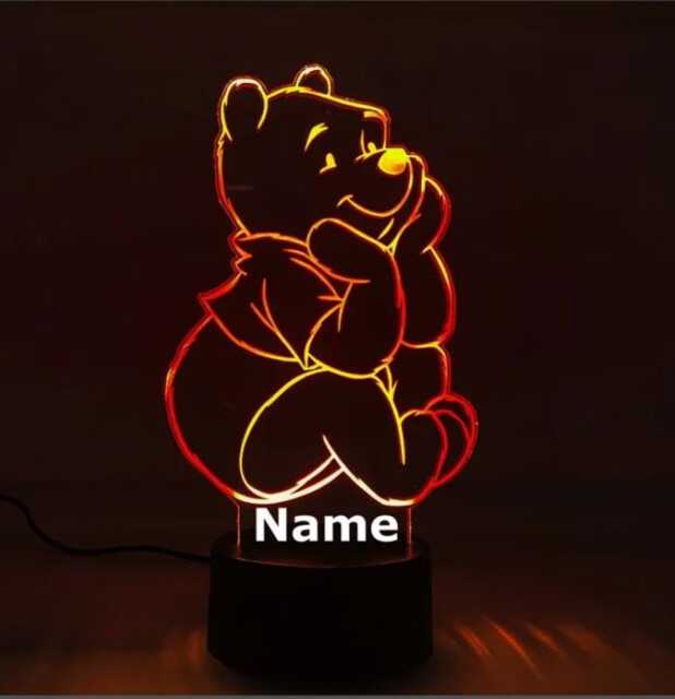 Personalised Winnie The Pooh Night Light - Children's Kids Bedroom Led Birthday Gift Christmas - image 1