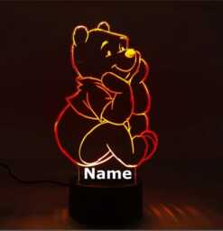 Personalised Winnie The Pooh Night Light - Children's Kids Bedroom Led Birthday Gift Christmas - thumbnail 1