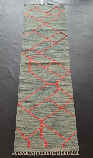 Runner Rug Abstract, Handmade Artisan Afghan Turkish Aztec Natural Sheep Wool Flatweave Kilim 205x62 cm - image 1
