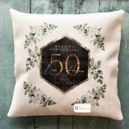 Personalised Wedding Anniversary Gift Golden Silver 25Th 50Th 1St Home Quote Eucalyptus Greenery Design Linen Style Cushion Cover