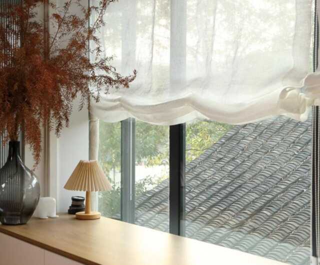 100% Linen Sheer Custom Natural Color Soft Roman Shades With Chain Mechanism, Relaxed Shade With Multiple Scallops, Blinds - image 1