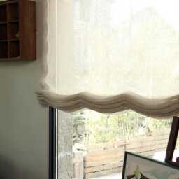 100% Linen Sheer Custom Natural Color Soft Roman Shades With Chain Mechanism, Relaxed Shade With Multiple Scallops, Blinds - thumbnail 3