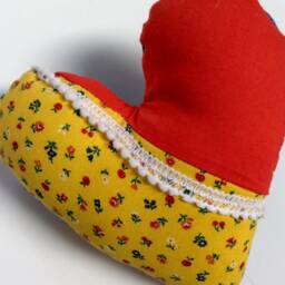 Vintage Denim Heart Pillow, Calico Floral, Farmhouse Basket Filler - thumbnail 4