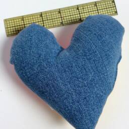 Vintage Denim Heart Pillow, Calico Floral, Farmhouse Basket Filler - thumbnail 2