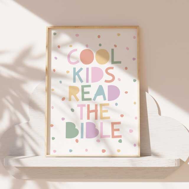 Cool Kids Read The Bible Print, Girls Christian Wall Art, Bedroom Decor, Verse Nursery Art - image 1
