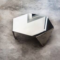 Hexagonal Polished Steel Coffee Table Minimal Industrial Sofa Table - thumbnail 1