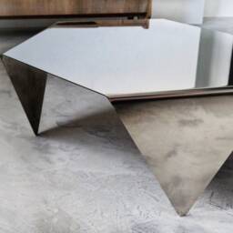 Hexagonal Polished Steel Coffee Table Minimal Industrial Sofa Table - thumbnail 2