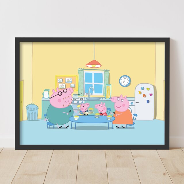 Peppa Pig Print - & Family in Kitchen Breakfast Scene Poster Wall Art - image 1