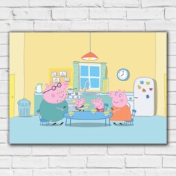 Peppa Pig Print - & Family in Kitchen Breakfast Scene Poster Wall Art - thumbnail 3
