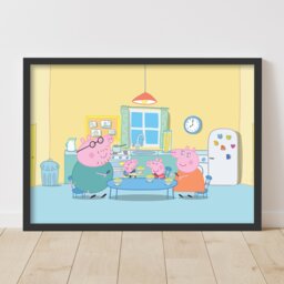 Peppa Pig Print - & Family in Kitchen Breakfast Scene Poster Wall Art - thumbnail 1