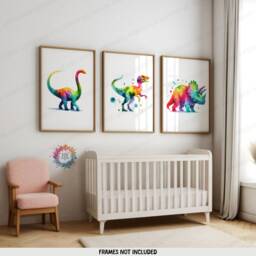 Colourful Dinosaur Wall Art - Set Of 3 Posters - Boys Bedroom Poster Nursery Dino Decor Childrens Prints Girls Kids Playroom Artwork - thumbnail 2