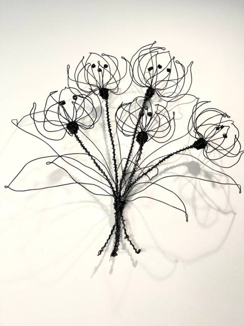 Tulips, Wire Flower Wall Decor, 5 Tulips in A Bouquet, Handmade. Natural Interior Design. 3D. Free Shipping - Us Only - image 1