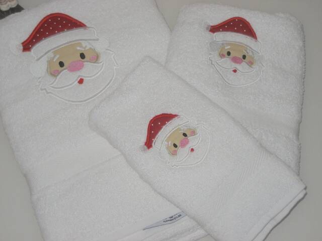 Embroidered Christmas Towels - Guest & Bath With Santa Claus Design - Handmade Gift Festive Bathroom Decor - image 1