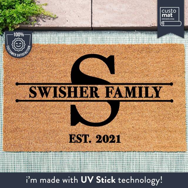 Monogram Doormat - Welcome Mat Custom With Family Name Est Date Wedding Gift Housewarming - image 1