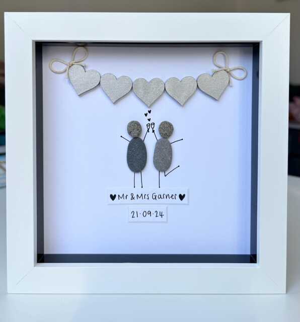 Wedding Gift, Pebble Picture, Personalised Gift For Couple, Mr & Mrs Present - image 1