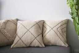 Square Wool Pillow Cover, Handmade Modern Throw For Bedroom Decor, Cozy Cream Cushion Home Styling