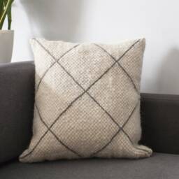 Square Wool Pillow Cover, Handmade Modern Throw For Bedroom Decor, Cozy Cream Cushion Home Styling - thumbnail 2