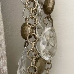 Set Of 2 X Curtain Tiebacks, Antiqued Bronze & Silver Chains - Drapery Holders With Crystal Pendants - thumbnail 4