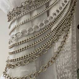 Set Of 2 X Curtain Tiebacks, Antiqued Bronze & Silver Chains - Drapery Holders With Crystal Pendants - thumbnail 2