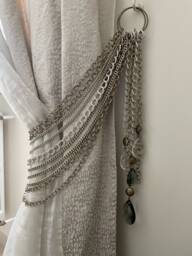 Set Of 2 X Curtain Tiebacks, Antiqued Bronze & Silver Chains - Drapery Holders With Crystal Pendants