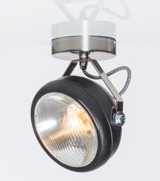 No.7 Vintage Spotlight in Black - Lamp Made Of Headlight Handmade Wall Or Ceiling Light Industrial Interior - thumbnail 3