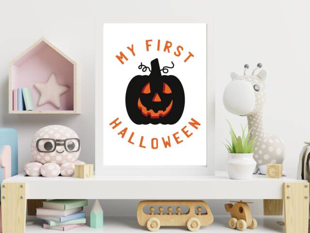 My First Halloween Baby Print - Purple Festive Fall Autumn Poster Home Decor Gift Bespoke A5 A4 A3 Framed - image 1