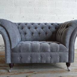 Handmade Slate Grey Velvet Chesterfield Snuggle Armchair - thumbnail 2