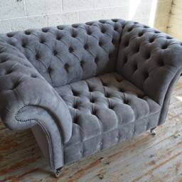 Handmade Slate Grey Velvet Chesterfield Snuggle Armchair - thumbnail 3