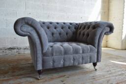 Handmade Slate Grey Velvet Chesterfield Snuggle Armchair - thumbnail 1
