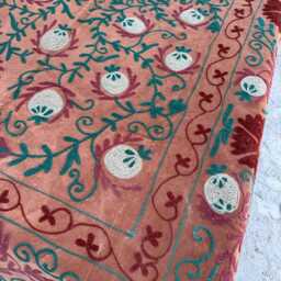 Velvet Suzani Quilt - Hand Embroidered Floral Medallion Bedding - thumbnail 4