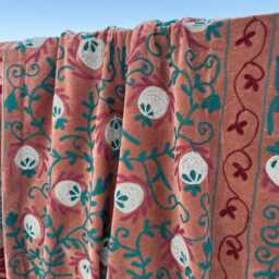 Velvet Suzani Quilt - Hand Embroidered Floral Medallion Bedding - thumbnail 2