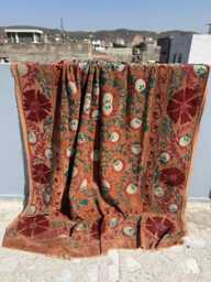 Velvet Suzani Quilt - Hand Embroidered Floral Medallion Bedding