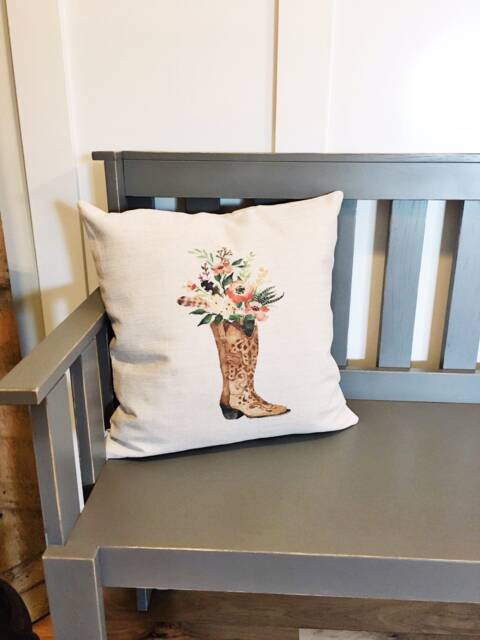 Floral Cowboy Boot Linen Pillow Cover Southwestern Decor - image 1