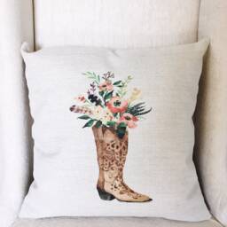 Floral Cowboy Boot Linen Pillow Cover Southwestern Decor - thumbnail 2