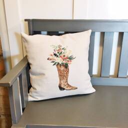 Floral Cowboy Boot Linen Pillow Cover Southwestern Decor - thumbnail 3