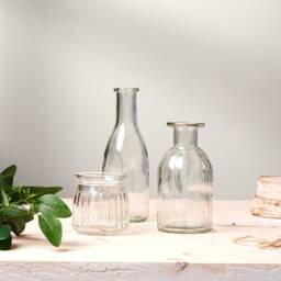 Vintage Style Glass Bud Vases Ribbed Tablescape Centerpiece - thumbnail 2