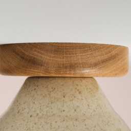 Speckled Cream Gloss Element Flush Mount Ceiling Light in Ceramic & Oak - thumbnail 3