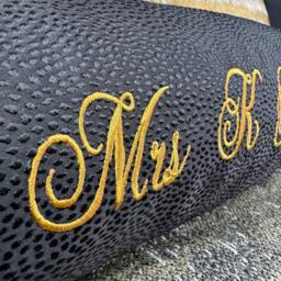 "Black & Gold Personalised Cushion Bolster 16"" X 6" - thumbnail 2