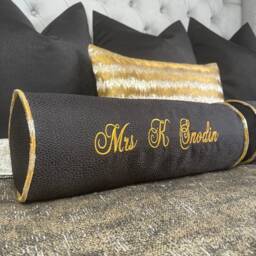 "Black & Gold Personalised Cushion Bolster 16"" X 6" - thumbnail 1