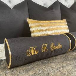 "Black & Gold Personalised Cushion Bolster 16"" X 6" - thumbnail 4