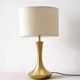 Table Lamp - Luxury Brushed Gold With Elegant Tulip Base & Linen Drum Shade - Modern Glam Bedside Accent Lighting - thumbnail 2