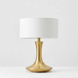 Table Lamp - Luxury Brushed Gold With Elegant Tulip Base & Linen Drum Shade - Modern Glam Bedside Accent Lighting - thumbnail 4