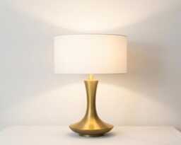 Table Lamp - Luxury Brushed Gold With Elegant Tulip Base & Linen Drum Shade - Modern Glam Bedside Accent Lighting