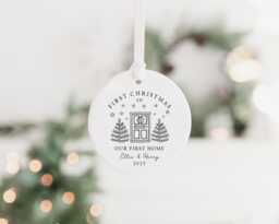 Personalised First Christmas in Our Home Bauble - Ceramic Xmas Tree Decoration Couple Keepsake New - thumbnail 1