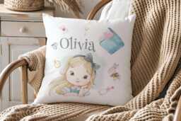 Personalised Alice in Wonderland Cushion, Girls Bedroom Pillow, Nursery Decor - thumbnail 1