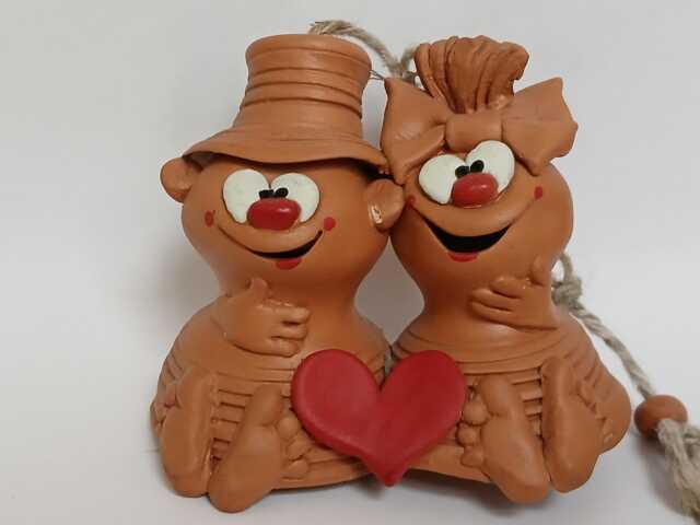 Terracotta Hand-Made Valentines - Fun Couple Figurine New - image 1