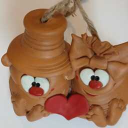Terracotta Hand-Made Valentines - Fun Couple Figurine New - thumbnail 4