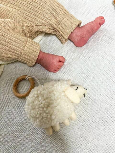Boucle Sheep Ornament, Baby Gym Felt Baby Hanging Toys, Neutral Newborn Toy, Shower Gift, Toy - image 1