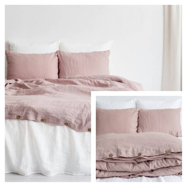 Linen Bedding Set/Duvet Cover Set With 2 Pillowcases Washed Linen Bed King & Queen Sizes Boho - image 1