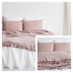 Linen Bedding Set/Duvet Cover Set With 2 Pillowcases Washed Linen Bed King & Queen Sizes Boho